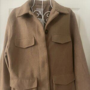 H&M Women Pea Coat Camel Sz Small Lined pockets collar Button down pockets